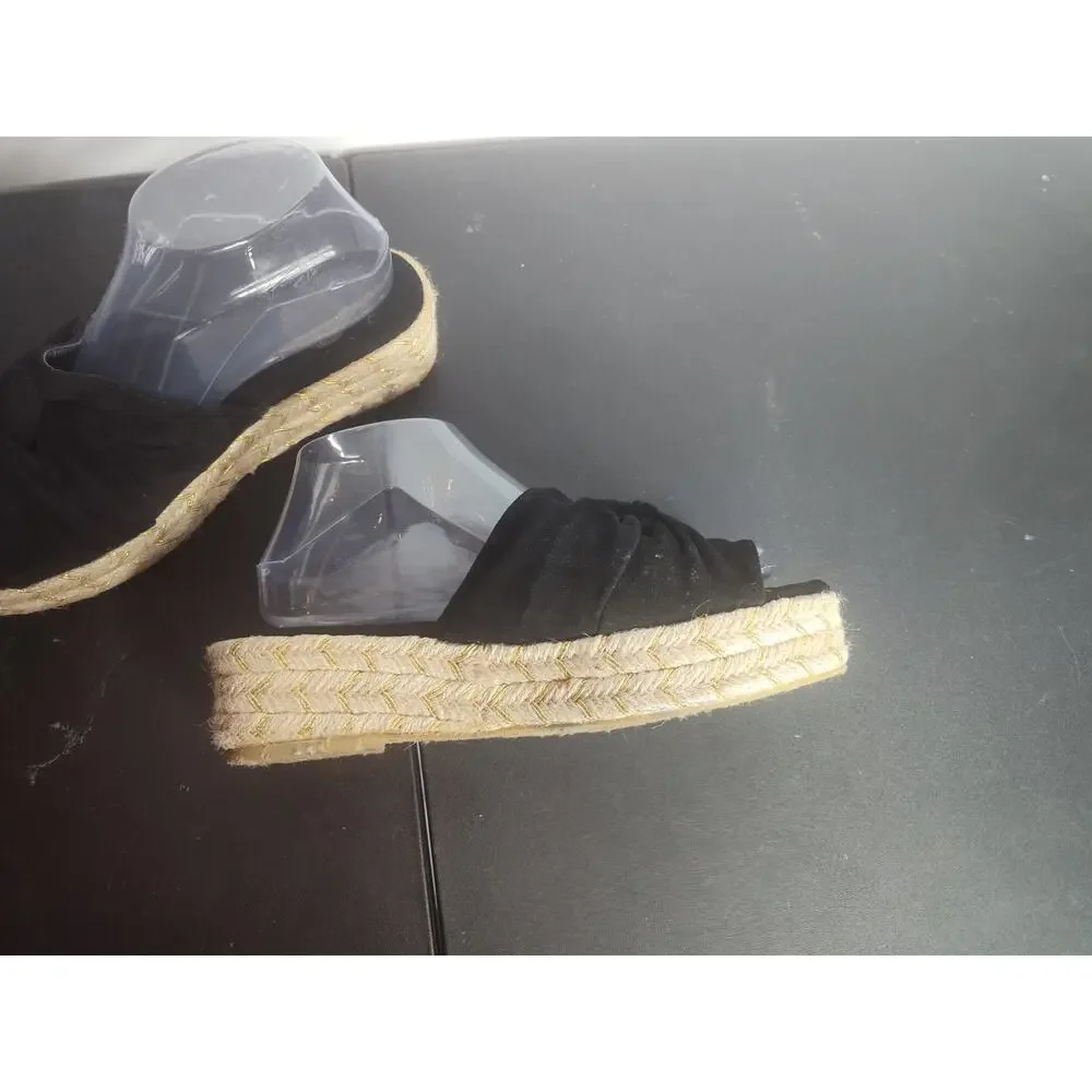 Nalho Women's Sai Vegan Suede Espadrille Yoga Mat Platform Sandals Black size 8